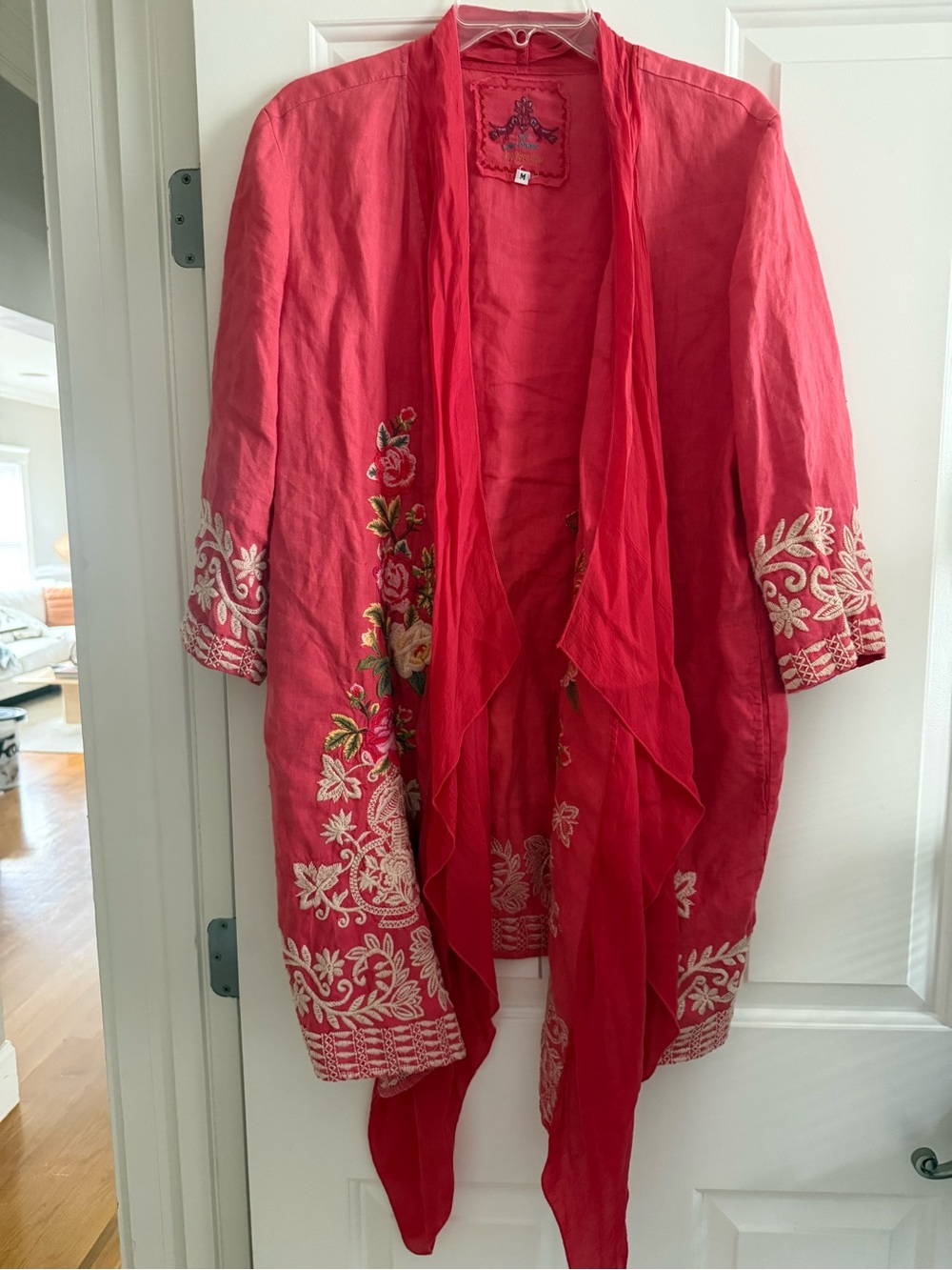 Johnny Was LA Embroidered open Cardigan draped Women's Kimono pink size M